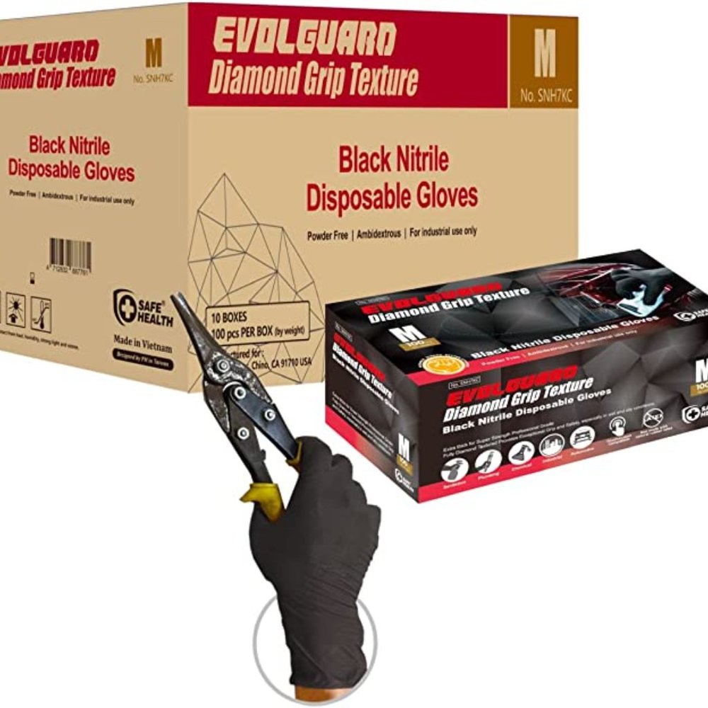 MEDIUM -1000 Nitrile Gloves Industrial Grade 10 boxes of 100 Black diamond grip